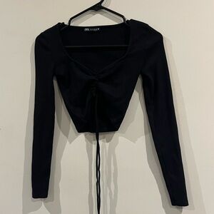 Zara Ribbed Black Crop Long Sleeve Top